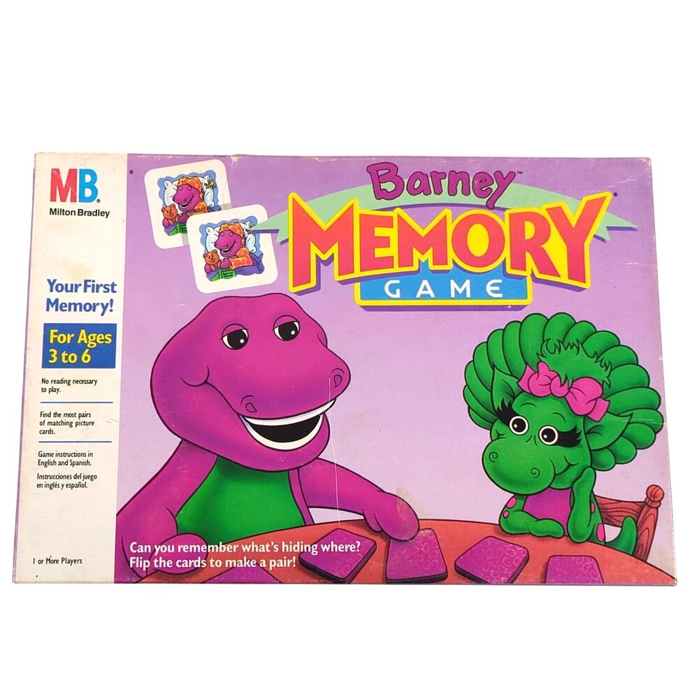VINTAGE 1993 BARNEY Memory Matching Cards Game Milton Bradley 100% Complete